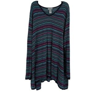 Catherines Knit Sweater Top long Sleeve Round Neck Blue Stripes Size 2X